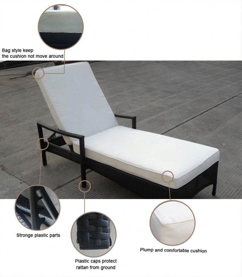 Classic Sun Cheap Pool Patio Chairs Black Chaise Lounger Chair Bali Rattan Outdoor Furniture Hot Sales Wicker Round Lounge