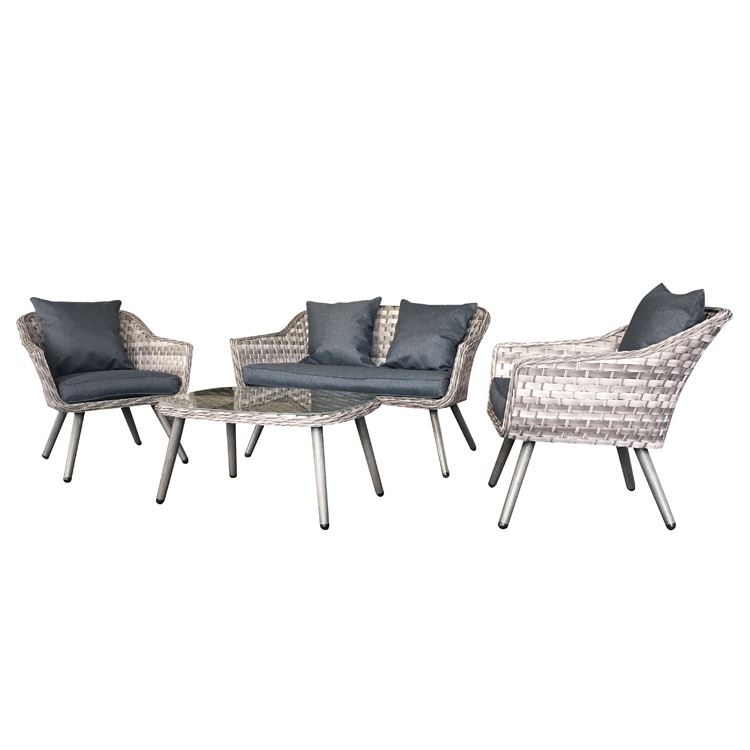 Patio for Sale Modular Black Corner Aluminium Frame Garden 4pc Outdoor Furniture 4 Pc Rattan Wicker Sofa Set