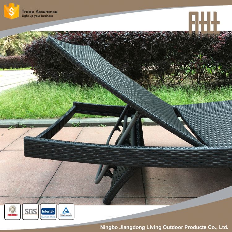 Garden black rattan chaise furniture lounge aluminium beach chair sun lounger