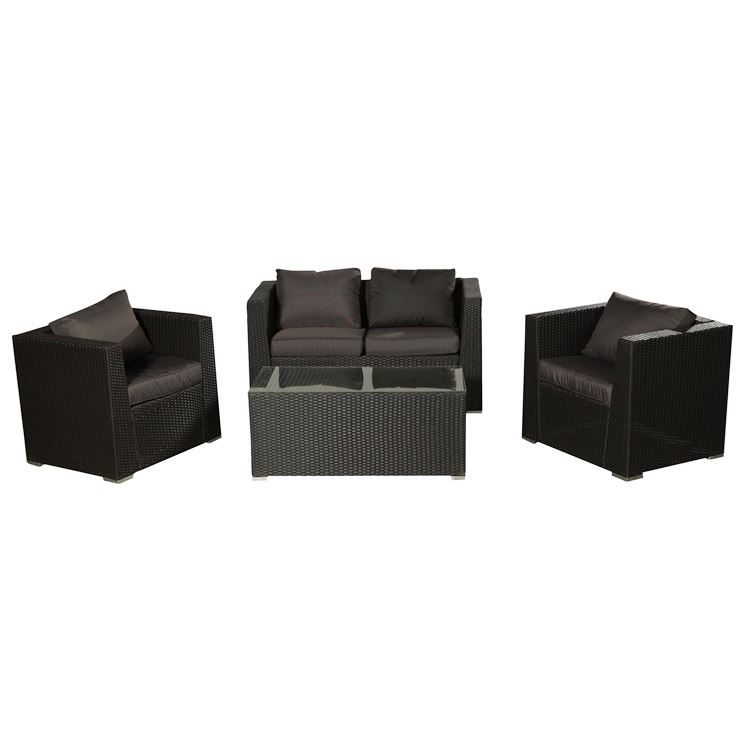 Outdoor Deep Seating Patio Dark Black Rattan Garden Furniture 4 Seater Sofa Set