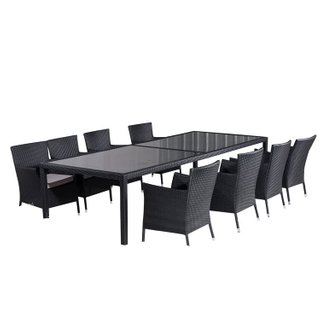 Discount 6 Seater Round Cheap Resin Black Wicker Outdoor Furniture Rattan Dining Set with Glass Top
