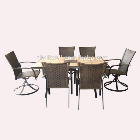 High Quality AWRF9755B Plastic Cane Dining Table Chair Set From Ningbo Manufacture Cane Dining Table Chair Set