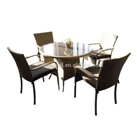 New Wicker Round Table with Four Chairs for Dining Furniture AWRF9756 From Ningbo Round Table
